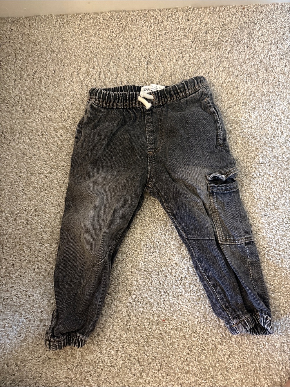 Zara Black Washed Cargo Joggers for Kids- 3 years